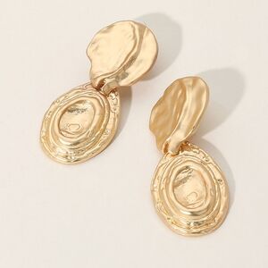 Gold Metal Abstract 2.1 Inch Teardrop Dangle Clip On Earrings ClipOn